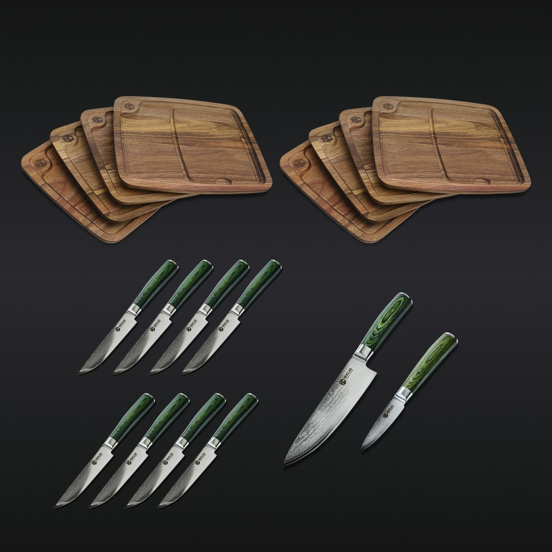 16pc Steak Knife and Bistecca Plate Set + 8" Chef's Knife + 3.5" Paring Knife Bundle