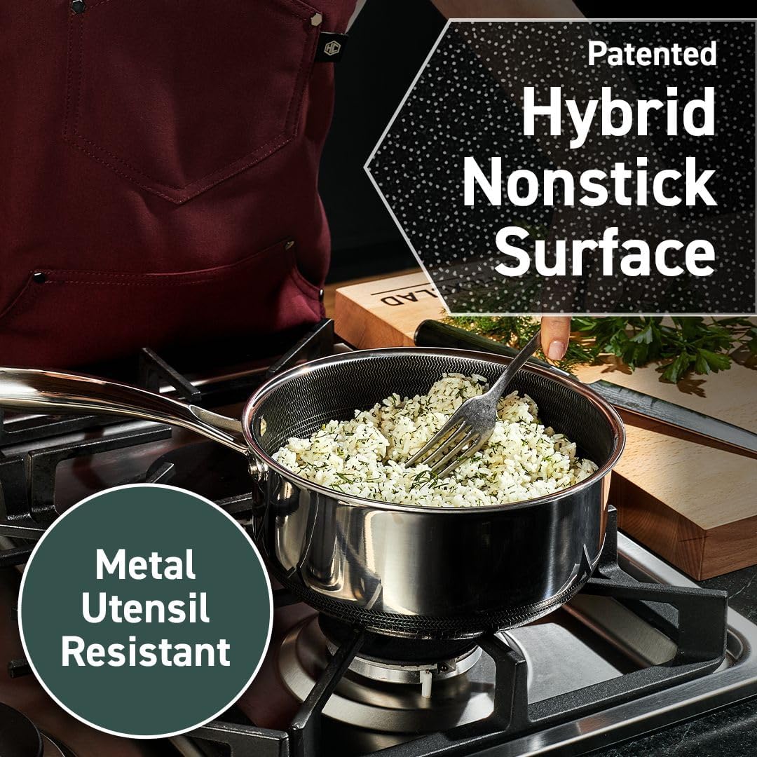 Hybrid Nonstick 6-Piece Pot Set with 2 Silicone Trivets, 2, 3, and 8-Quart Pots with Tempered Glass Lids, Stay-Cool Handles, Dishwasher-Friendly, Induction Ready, Compatible with All Cooktops