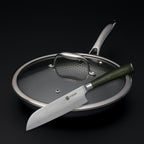 Damascus Steel 7" Santoku Knife and 10" Hybrid Pan with Lid